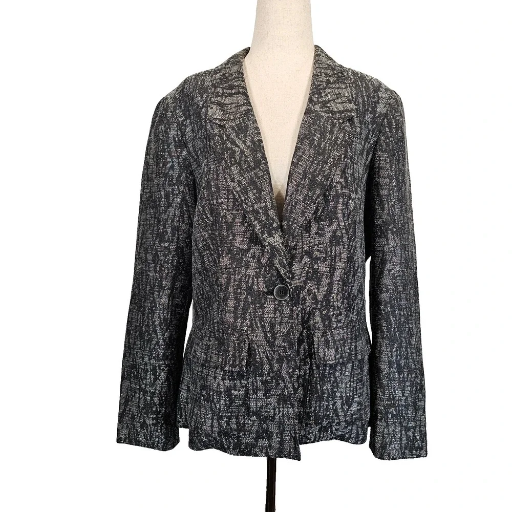 Coldwater Creek Size 12 Black Silver Floral‎ Jacket Blazer Womens Stylish Formal